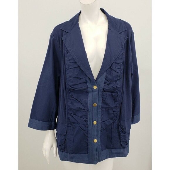 New Avenue Jacket Womens 22/24 Plus Size Navy Blue Snaps Up Pockets - Picture 2 of 8